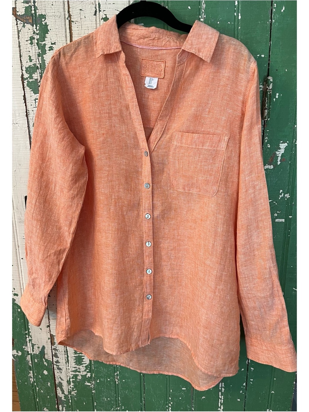 Sigrid Olsen 100% Linen Peachy Orange Button-Up Shirt Size Small